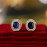 14k Gold 0.90 Ctw Natural Sapphire & Diamond Earrings