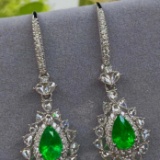 14k Gold 2.89 Ctw Vivid Green Natural Emerald & Diamond Earrings