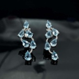 14k Gold 4.3 Ct Natural Aquamarine & Diamond Earrings