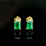 14k Gold 0.86 Ctw Vivid Green Natural Emerald & Diamond Earrings