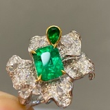 14k Gold 2.95 Ctw Vivid Green Natural Emerald & Diamond Ring