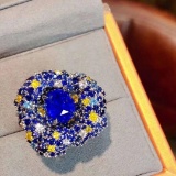 14k Gold 4.83 Ctw Vivid Blue Natural Sapphire & Diamond Ring