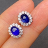 14k Gold 2.66 Ctw Vivid Blue Natural Sapphire & Diamond Earrings