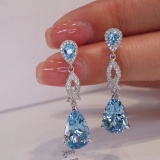 14k Gold 3.92 Ctw Natural Aquamarine & Diamond Earrings