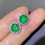 14k Gold 1.97 Ctw Vivid Green Natural Emerald & Diamond Earrings