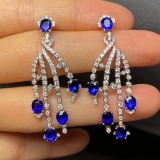 14k Gold 5.80 Ctw Natural Sapphire & Diamond Earrings