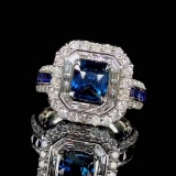 14k Gold 2.92 Ctw Natural Sapphire & Diamond Ring