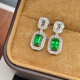 14k Gold 1.04 Ctw Vivid Green Natural Emerald & Diamond Earrings