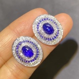 14k Gold 3.89 Ctw Natural Sapphire & Diamond Earrings