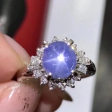 14k Gold 3.42 Ctw Natural Star Sapphire & Diamond Ring