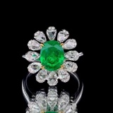14k Gold 1.88 Ctw Vivid Green Natural Emerald & Diamond Ring/pendant