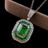 14k Gold 2.52 Ctw Vivid Green Natural Emerald & Diamond Pendant