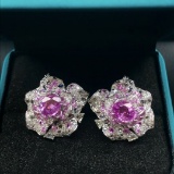 14k Gold 3.60 Ctw Natural Padparadscha Sapphire & Diamond Earrings
