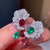 14k Gold 1.81 Ctw Vivid Red Natural Ruby & Emerald Earrings