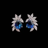 14k Gold 3.13 Ctw Natural Sapphire & Diamond Earrings