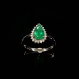 14k Gold 1.24 Ct Vivid Green Natural Emerald & Diamond Ring