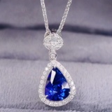 14k Gold 1.89 Ctw Natural Sapphire & Diamond Pendant