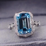 14k Gold 4.04 Ctw Vivid Blue Natural Aquamarine & Diamond Ring