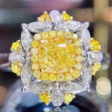 14k Gold 0.92 Ct Natural Yellow Diamond & Diamond Ring
