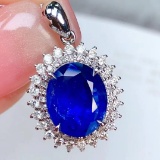 14k Gold 3.12 Ct Vivid Blue Natural Sapphire & Diamond Pendant