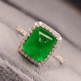 14k Gold 3.65 Ctw Vivid Green Natural Emerald & Diamond Ring