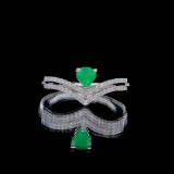 14k Gold 0.34 Ctw Vivid Green Natural Emerald & Diamond Ring