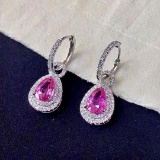 14k Gold 2.16 Ct Natural Sapphire & Diamond Earrings
