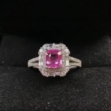 14k Gold 1.78 Ctw Natural Padparadscha Sapphire & Diamond Ring