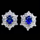 14k Gold 2.30 Ctw Natural Sapphire & Diamond Earrings