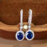 14k Gold 2.66 Ctw Natural Sapphire & Diamond Earrings