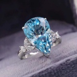 14k Gold 5.84 Ctw Natural Aquamarine & Diamond Ring