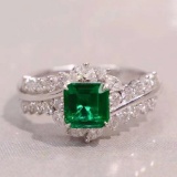 14k Gold 1.54 Ctw Vivid Green Natural Emerald & Diamond Ring
