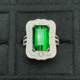 14k Gold 6.5 Ct Natural Tourmaline & Diamond Ring