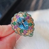 14k Gold 6 Ct Natural Aquamarine & Gem Ring