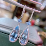 14k Gold 4.89 Ct Natural Aquamarine & Diamond Earrings
