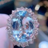 14k Gold 11.5 Ct Natural Aquamarine & Diamond Ring