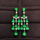14k Gold 3.38 Ct Vivid Green Natural Emerald & Diamond Earrings