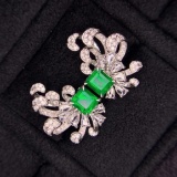 14k Gold 1.2 Ct Vivid Green Natural Emerald & Diamond Earrings