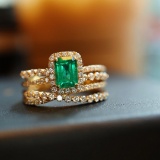 14k Gold 1.46 Ctw Vivid Green Natural Emerald & Diamond Ring