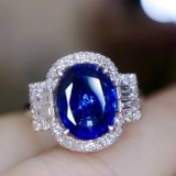 14k Gold 3.89 Ctw Natural Sapphire & Diamond Ring
