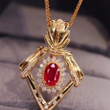 14k Gold 1.10 Ctw Natural Ruby & Diamond Pendant