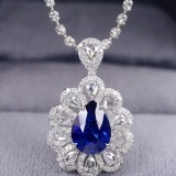 14k Gold 2.20 Ctw Natural Sapphire & Diamond Pendant