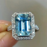 14k Gold 6.7 Ctw Natural Aquamarine & Diamond Ring