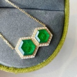 14k Gold 2.97 Ctw Vivid Green Natural Emerald & Diamond Necklace