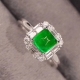14k Gold 1.52 Ctw Vivid Green Natural Emerald & Diamond Ring