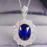 14k Gold 2.37 Ctw Natural Sapphire & Diamond Pendant