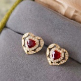 14k Gold 0.9 Ctw Vivid Red Natural Ruby & Diamond Earrings
