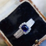 14k Gold 1.55 Ctw Natural Sapphire & Diamond Ring