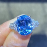 14k Gold 6.27 Ctw Natural Aquamarine & Diamond Ring