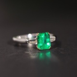 14k Gold 1.77 Ctw Vivid Green Natural Emerald & Diamond Ring
